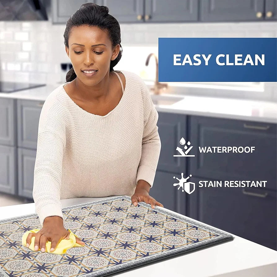 Luxe Home Columbo Anti-Fatigue Kitchen Mat - 45x75 cm Non-Slip Cushioned Comfort Mat - Moroccan Tile Pattern Standing Desk Mat - Waterproof and Easy to Clean for Home and Office